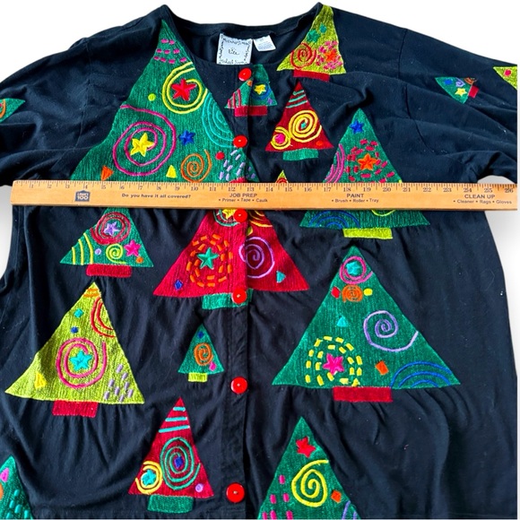 Vintage Michael Simon Lite Christmas Tree Appliqué Cardigan Size 2X - Picture 3 of 6